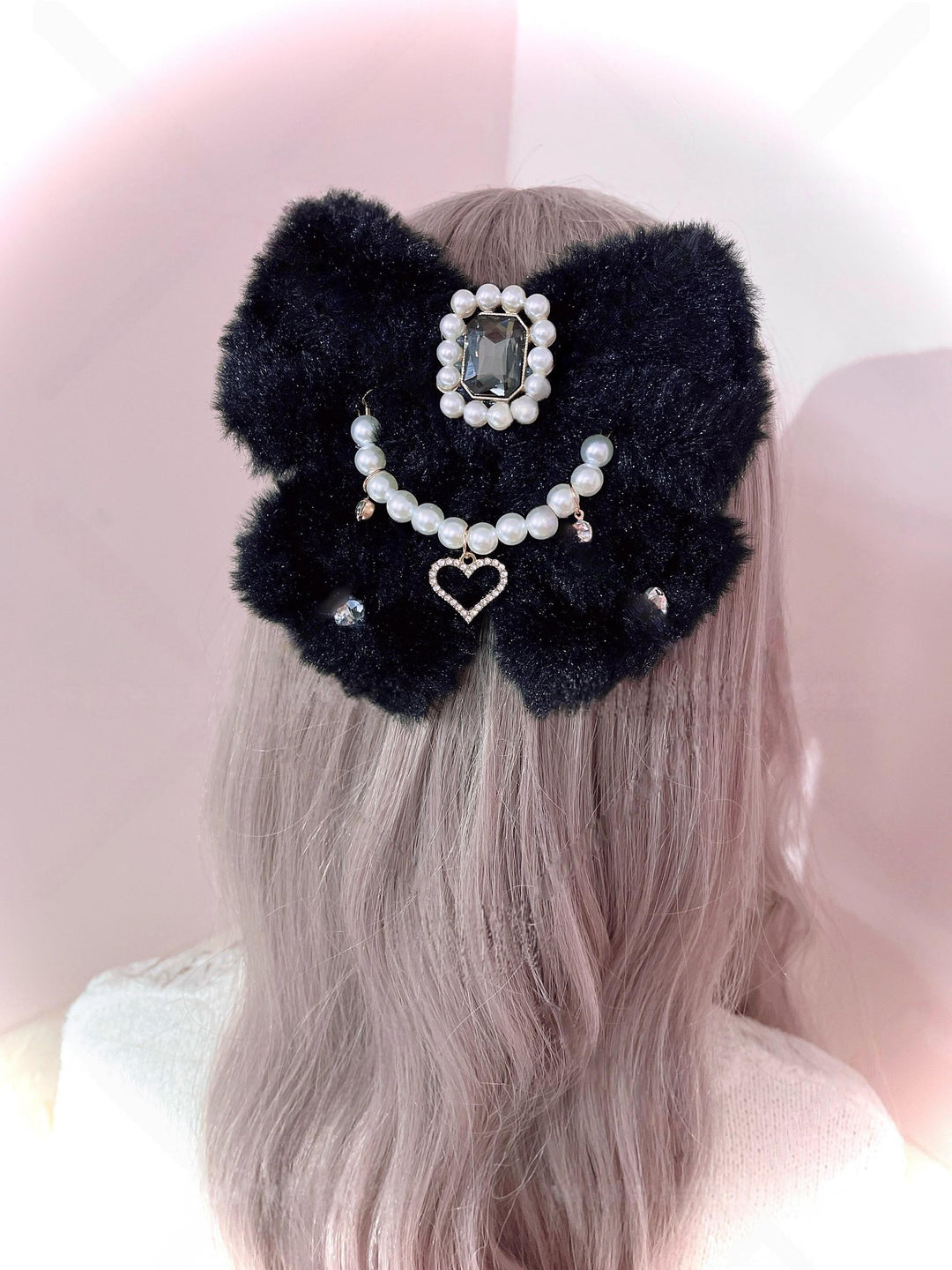 Fuzzy Ryousangata Hair Clip, Rhinestone Accents 44463:810436