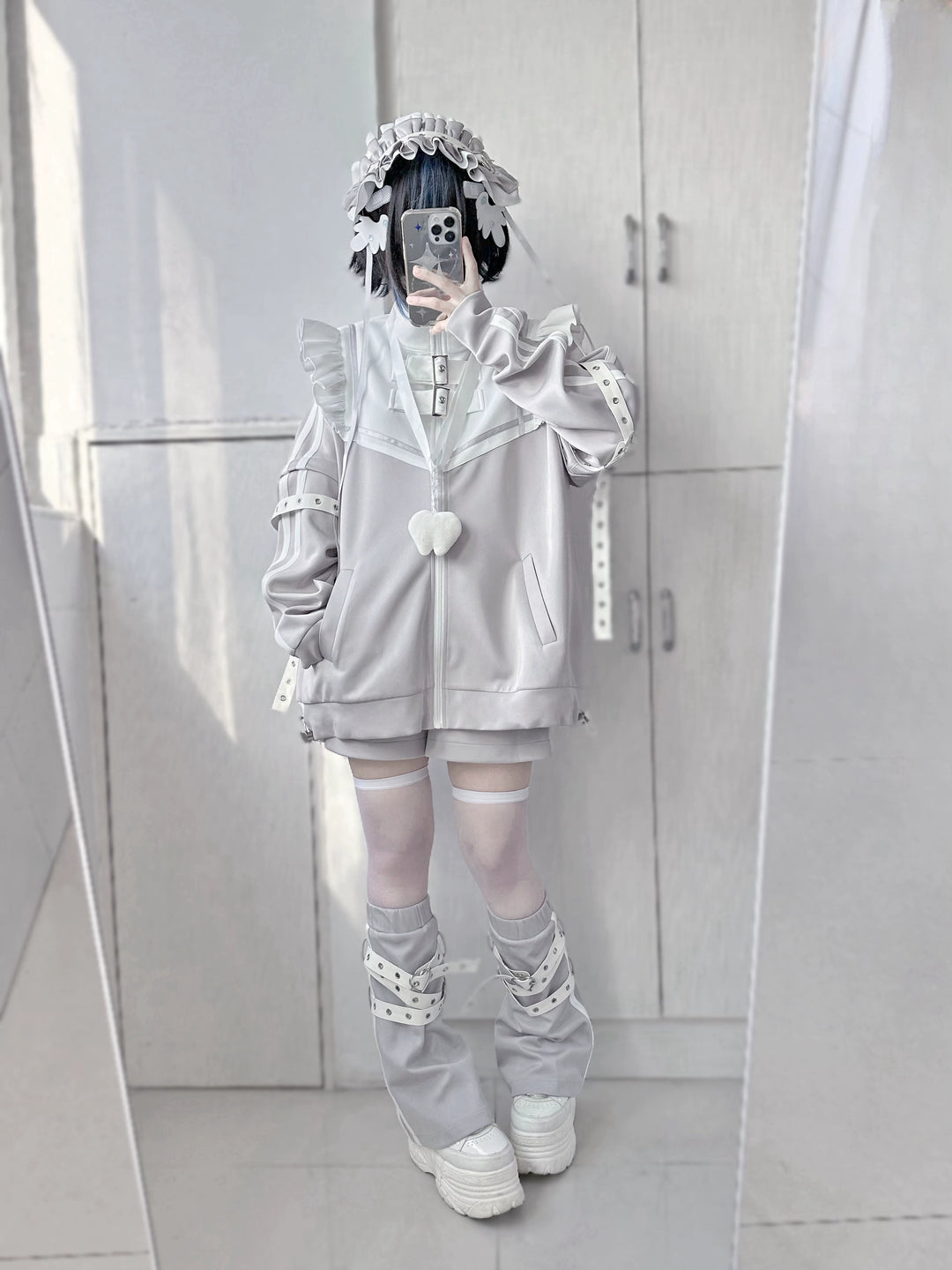 Tenshi Kaiwai Shorts Set Gray Black Jacket With Wings 35728:502686