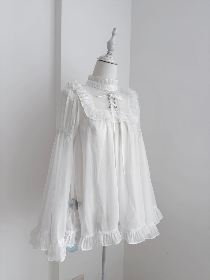 Black/White Jirai Kei Jumper Dress & Hime-Sleeved Sheer Blouse (L M S XS) 43326:773577