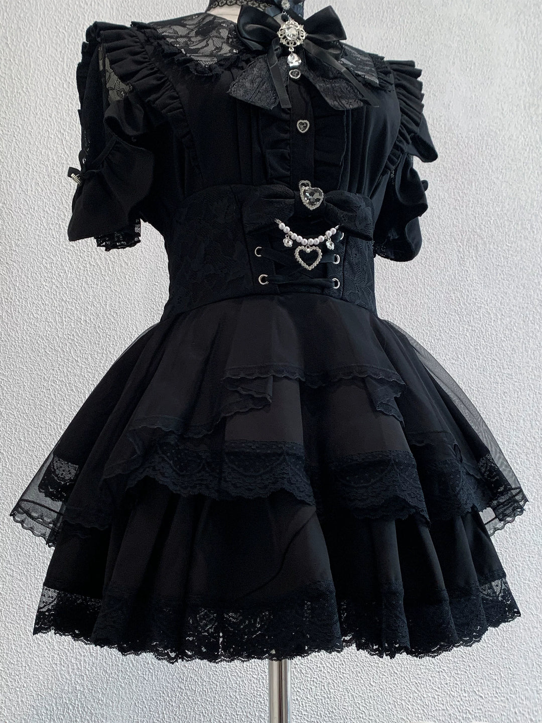 Jirai Kei Tiered Tuffles Skirt, Elastic High-Waist 44587:814591