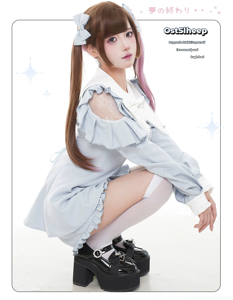 Jirai Kei Dress Puritan Collar Angel Wing Long-sleeved Dress 39868:643182