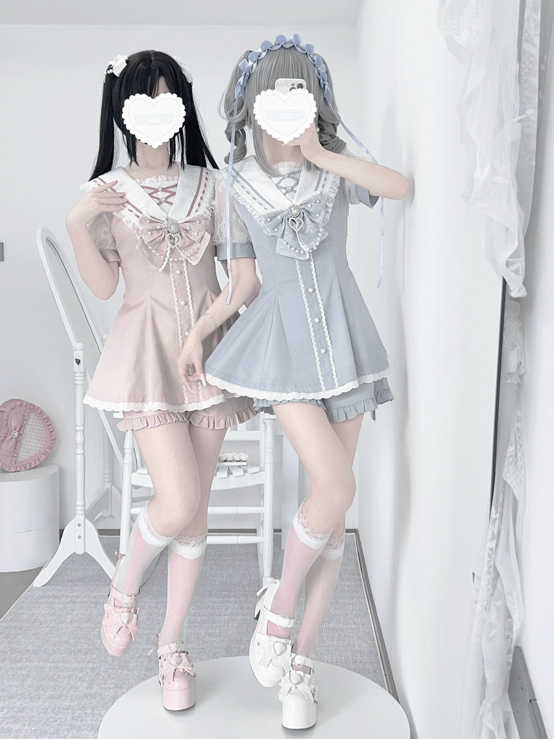 Jirai Kei Dress With Pearl Chain And Big Rhinestone Bow Tie 42813:764867