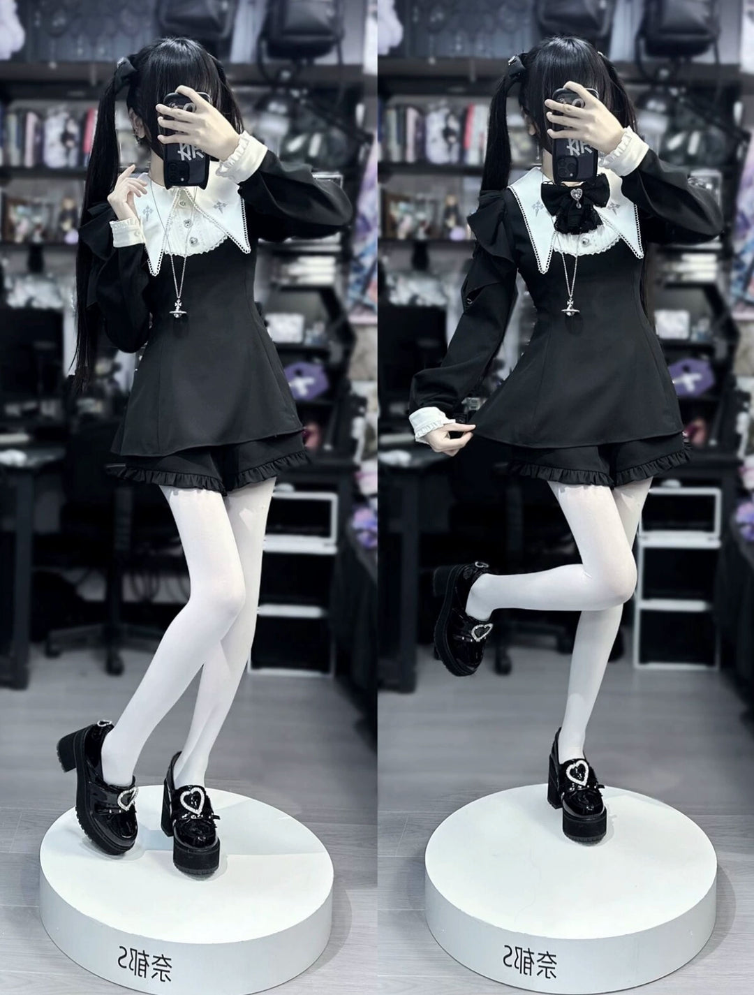 Jirai Kei Dress Puritan Collar Angel Wing Long-sleeved Dress 39868:643188
