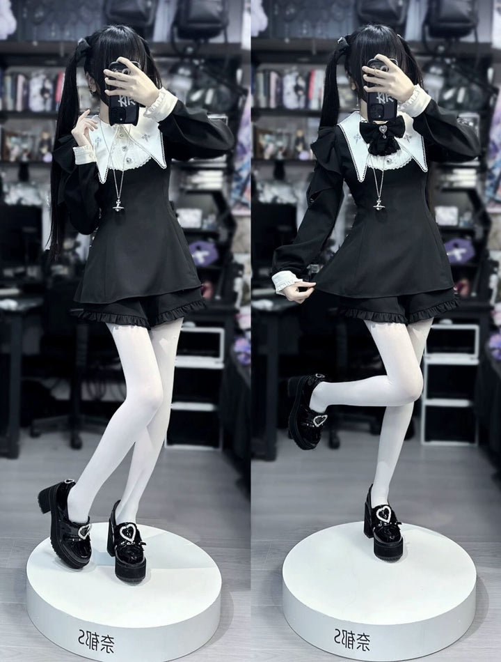 Jirai Kei Dress Puritan Collar Angel Wing Long-sleeved Dress 39868:643188
