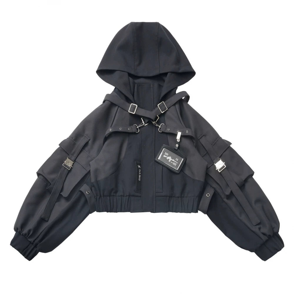 Techwear Black Jacket, Futuristic Pants & Skirt (L M S) 44862:828357