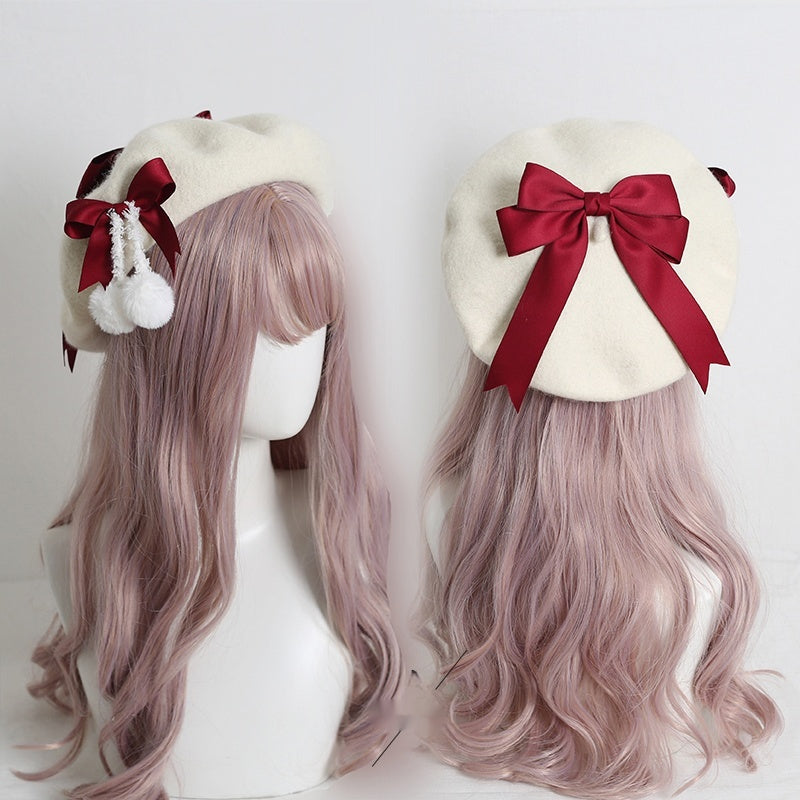 Lolita Hat Wool Beret Felt Ball Bow Beret Multicolor 28930:350680