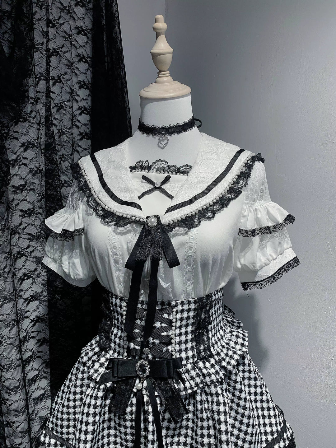 Jirai Kei Blouse Sailor Collar Shirt Long-sleeved Top (L M S XL) 39446:771251