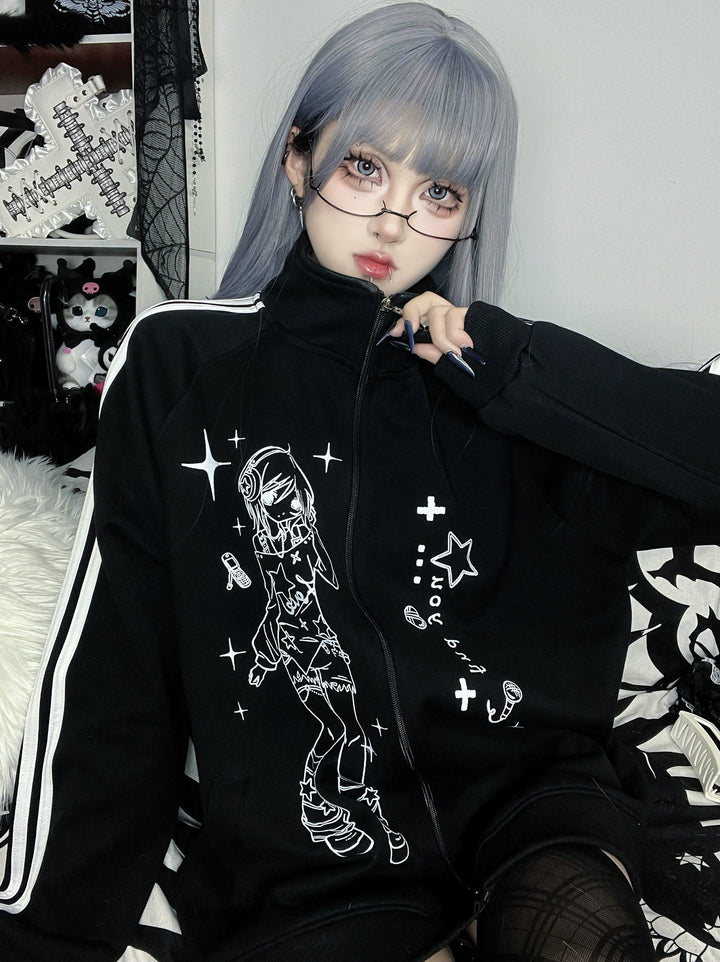 Yami Kawaii Jacket Black Coat Stand Collar Jacket 39138:613710