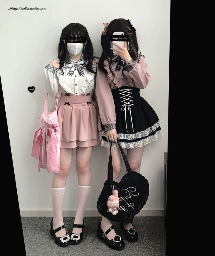 Jirai Kei Skirt High Waist Skirt Lace Up Skirt 36776:540138