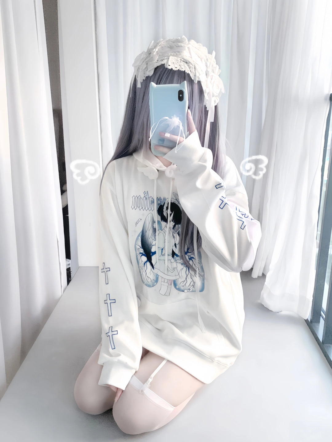 Tenshin Kaiwai Hoodie Medical Angel Print Hooded Sweatshirt 39430:628004