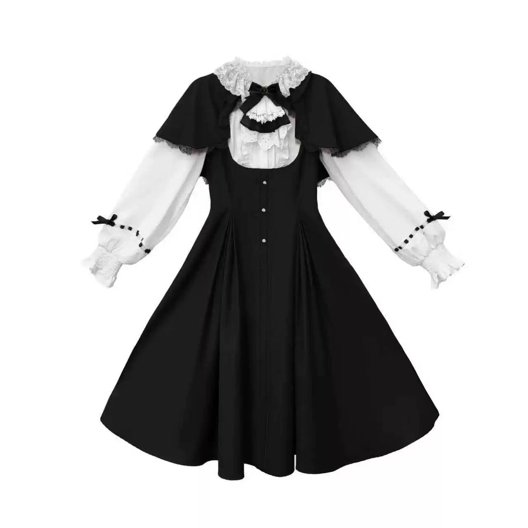 Preppy Sytle Dress, Detachable Cape (L M S) 44123:798536