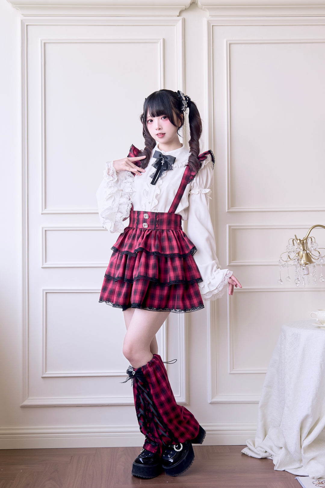 Plaid Jirai Kei Suspender Skirt with Removable Straps (L M S) 42625:750995