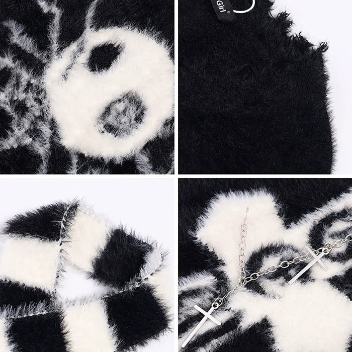 Jirai Kei Sweater Irregular Hem Cardigan With Striped Scarf 40922:680442