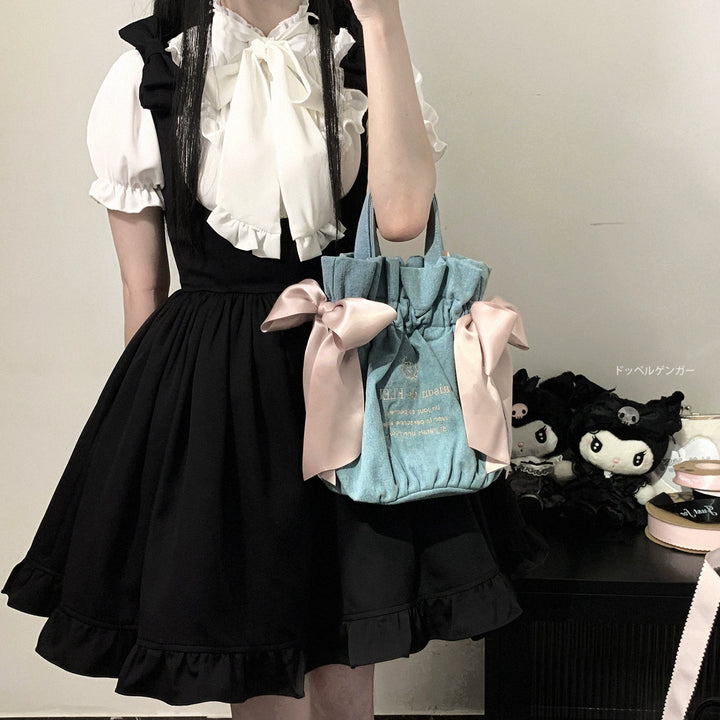 Jirai Kei Blouse Sweet Butterfly Tie Shirt Short Sleeve Top 35382:522524
