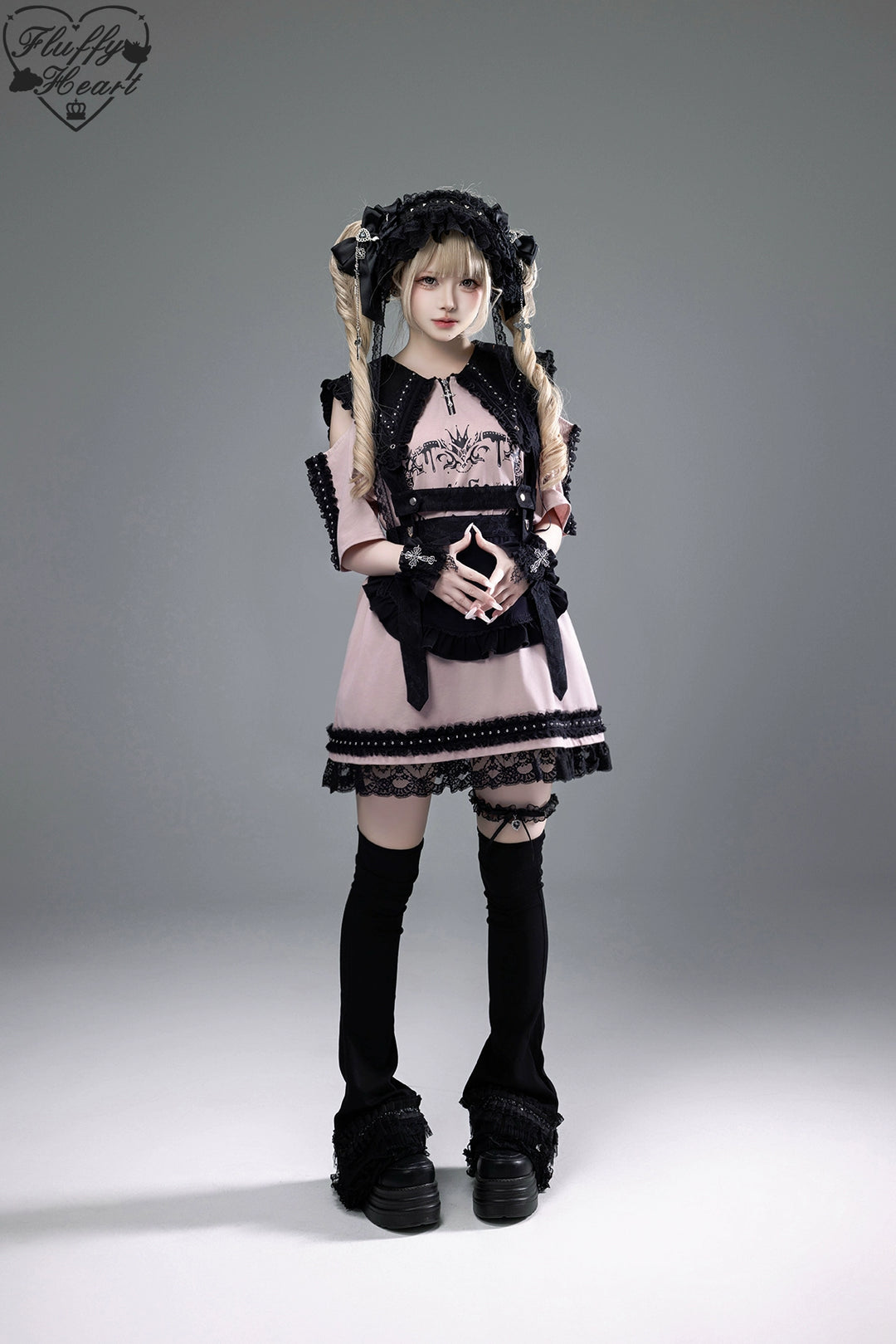 Cotton Sub Jirai Kei T-Shirt Dress, Pointed Collar, Open Shoulder 43373:774840