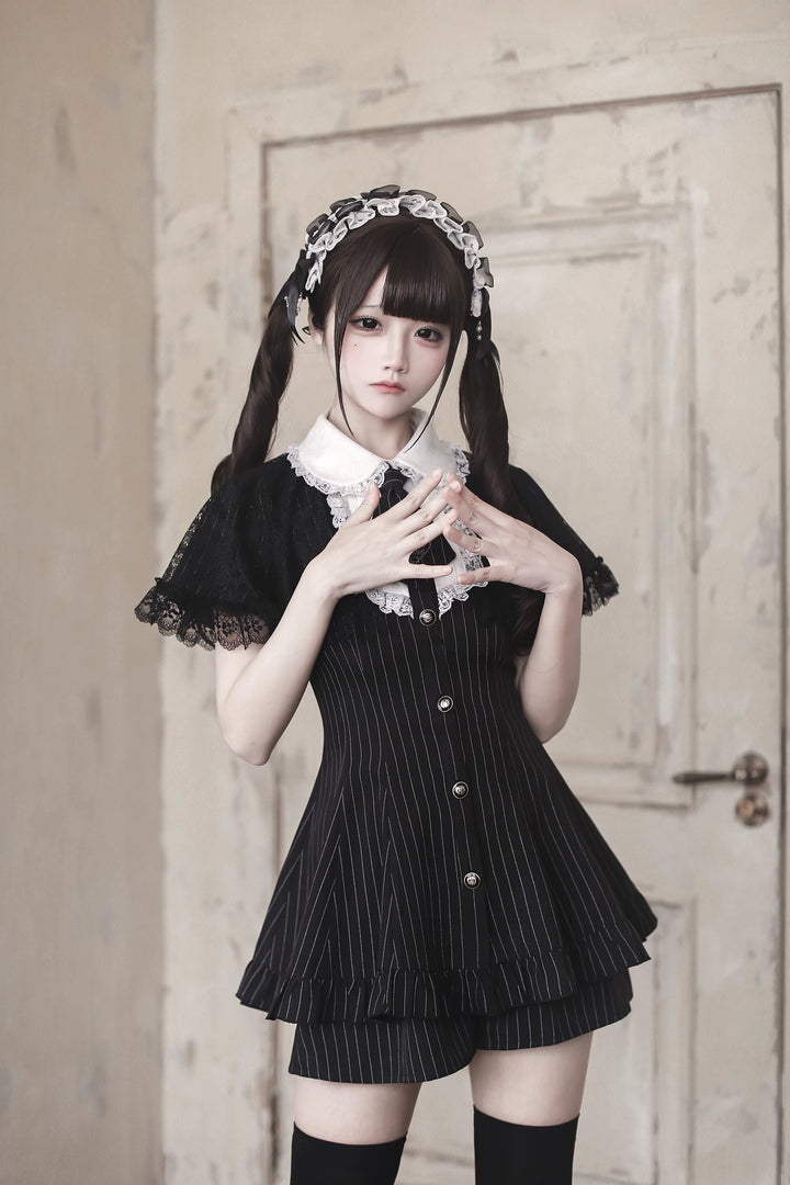 Jirai Kei Lace Shawl Dress Set, Detachable Tie (L M S) 45193:840944