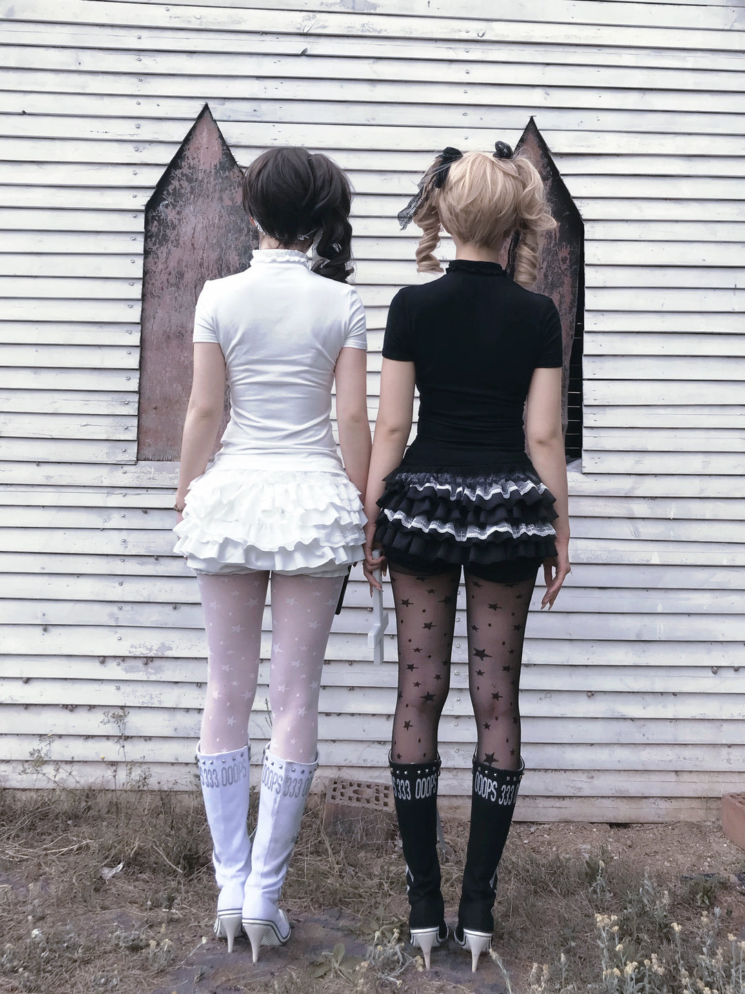 Gothic Cross-Detailed T-shirt & Tiered Ruffle Bloomers 43079:764547