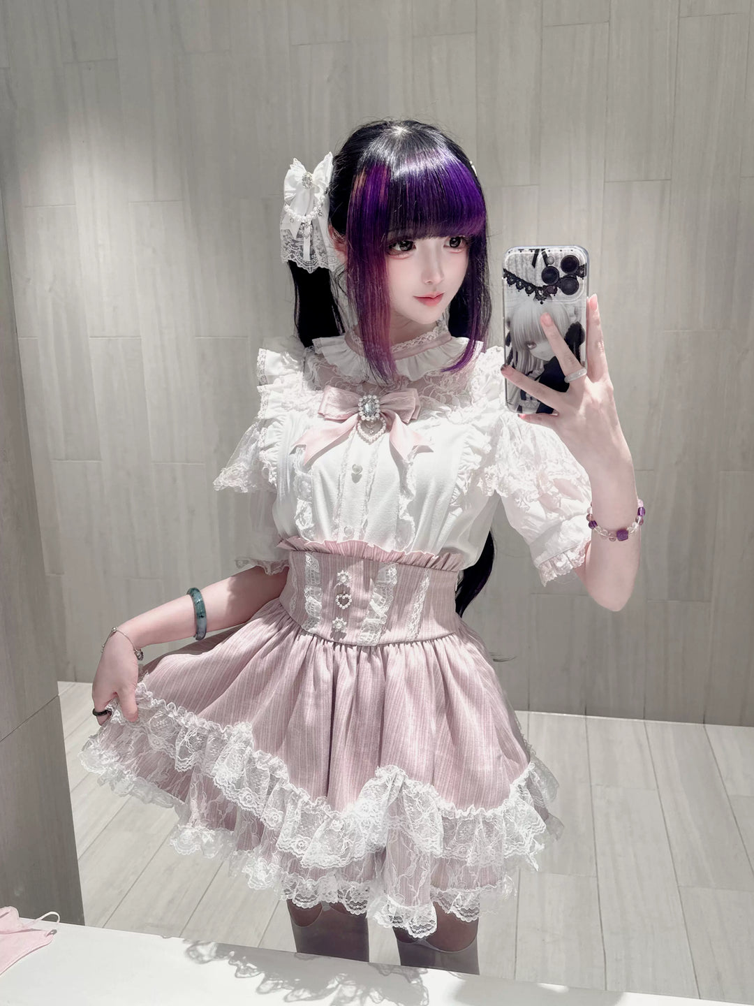 Jirai Kei Open-Shoulder Blouse with Ruffles 45647:857161