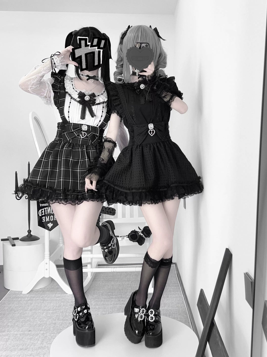 High-Waisted A-line Jirai Kei Skirt with Detachable Suspenders 42863:756669