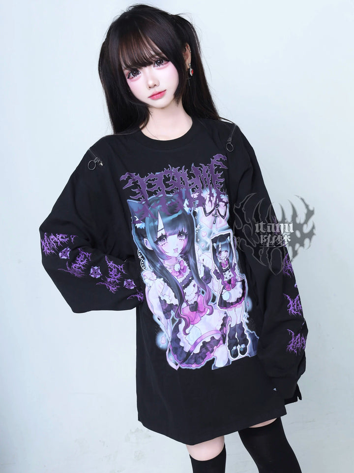 Subculture Printed Long Sleeve Tee, Thigh Length 44523:812013