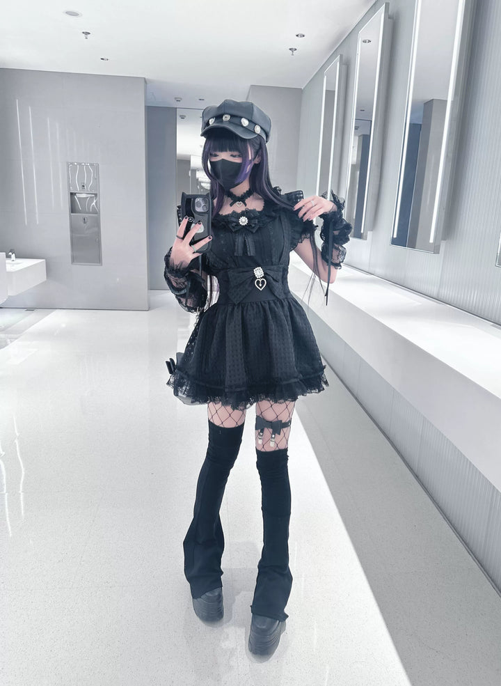 High-Waisted A-line Jirai Kei Skirt with Detachable Suspenders 42863:756674