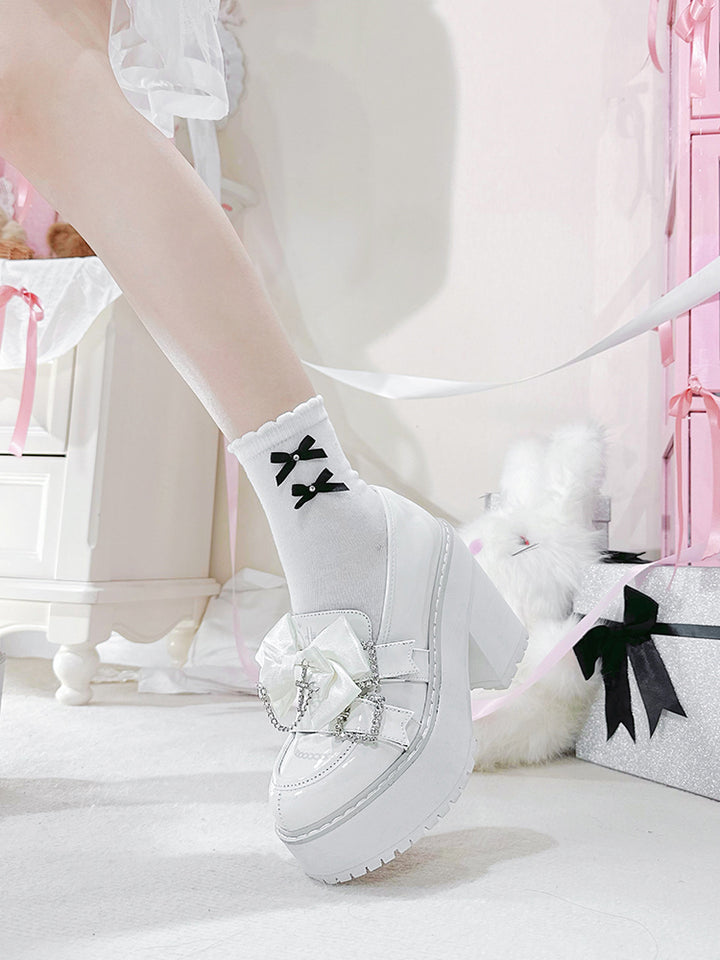 Jirai Kei Platform Shoes With Square Rhinestone and Cross Pendant 42228:734285
