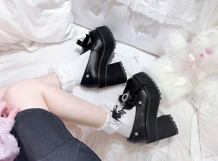 Jirai Kei Shoes Bow Tie Rhinestone Platforms High-heel Shoes 38516:590816