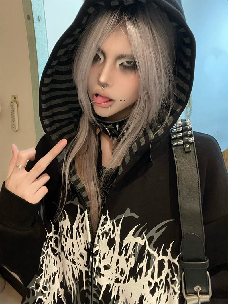 Cotton Jirai Kei Coat Gothic Punk Style with Oversized Design 42386:737952