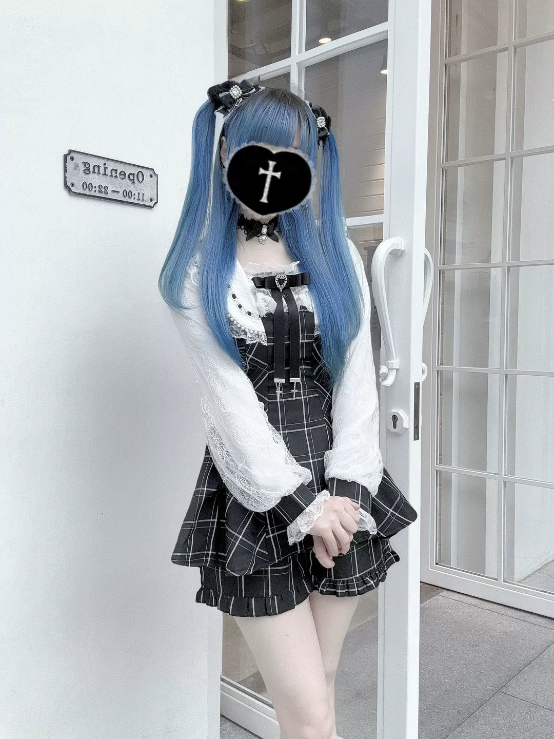 Long-Sleeved Jirai Kei Dress, Pocketed Shorts 43856:787326