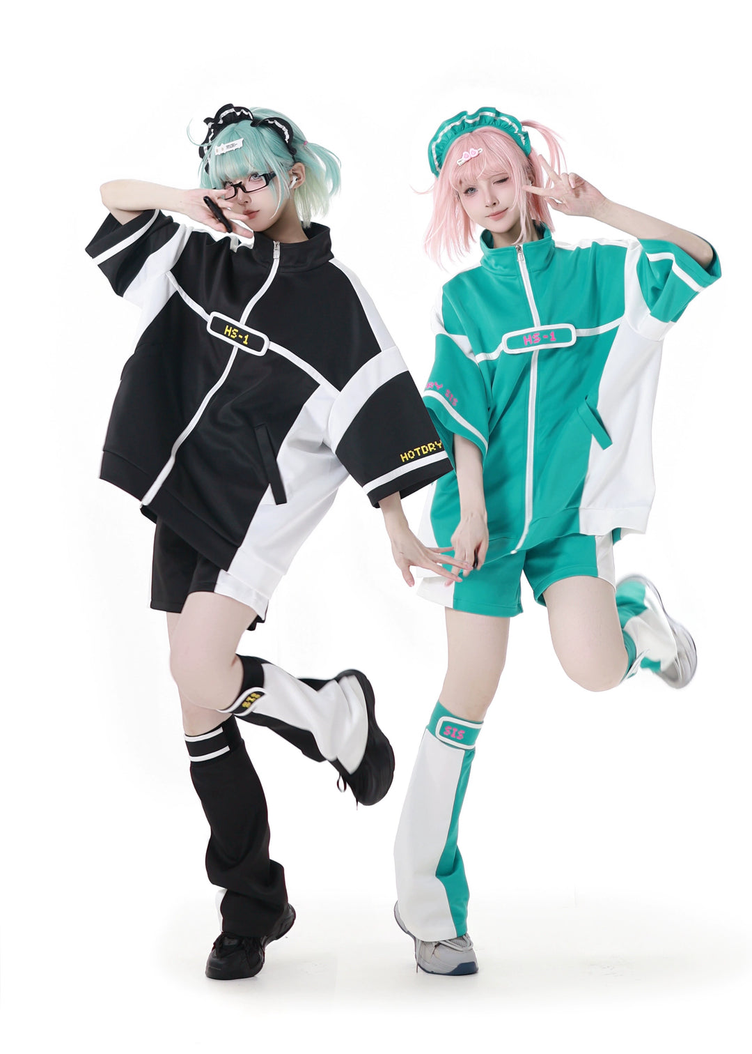 Black/Green Subcul Jirai Kei Sporty Jacket -Set or Singles 43057:764010
