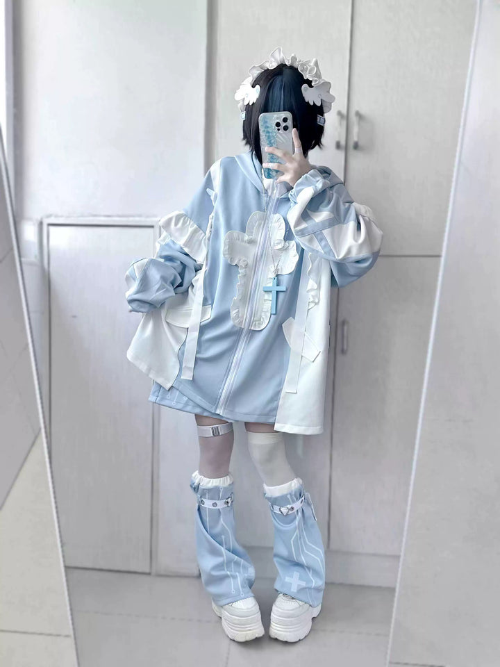Tenshi Kaiwai Full Set Flounced Blue Cat Ears Coat & Shorts Set 39094:615446