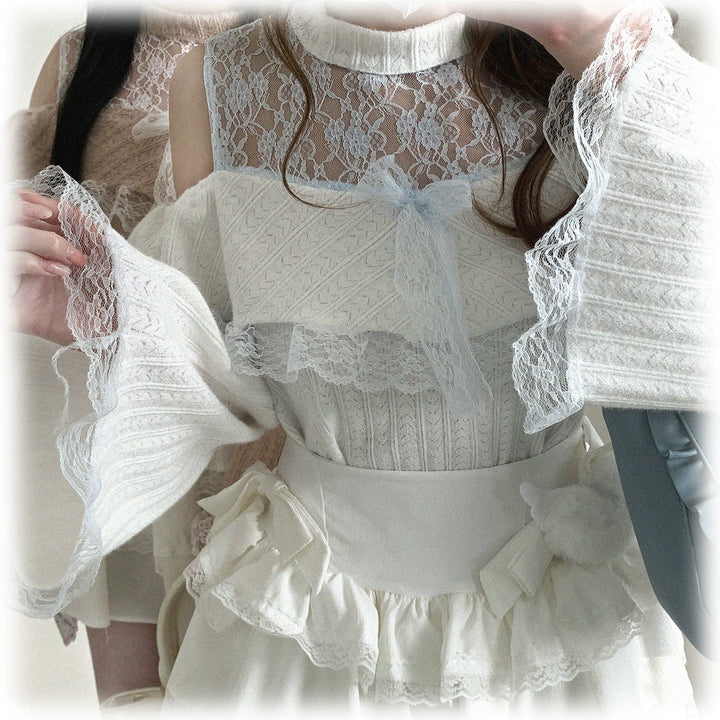 Soft Plush Ryousangata Sweater, Lace Details 44470:810468