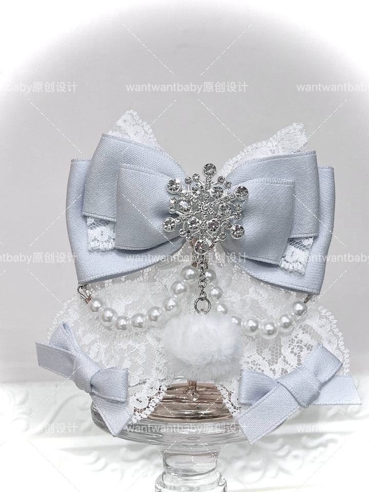 Ryousangata Ribbon Bow Hair Clips, Snowflake Rhinestone 44196:803540