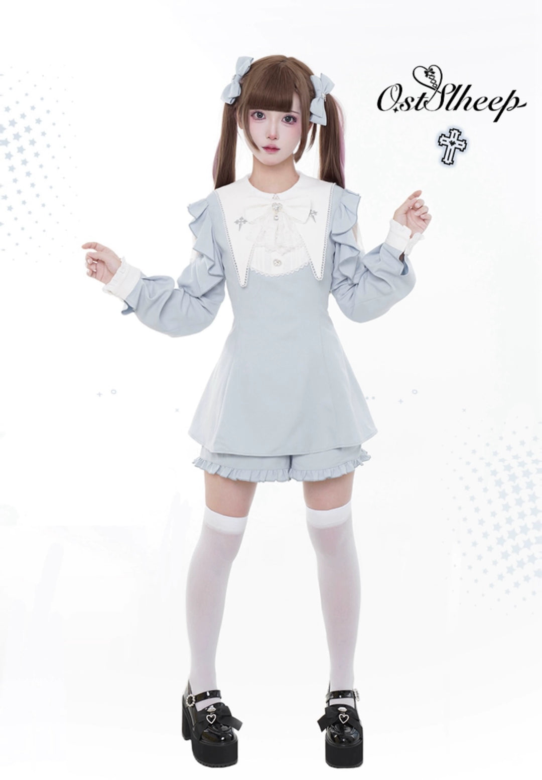 Jirai Kei Dress Puritan Collar Angel Wing Long-sleeved Dress 39868:643216