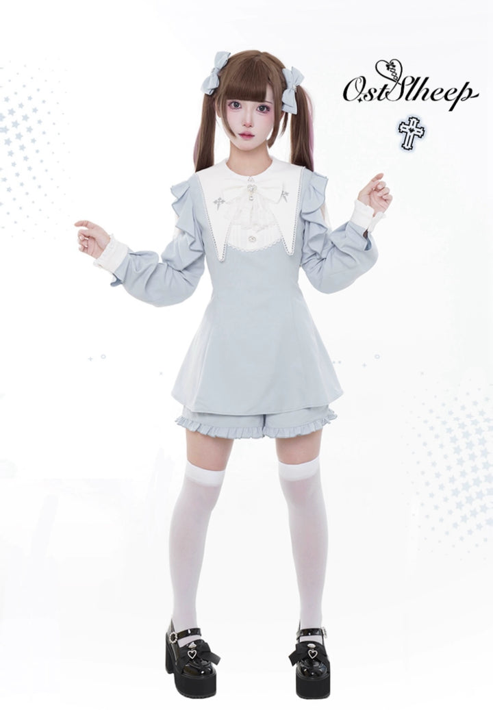 Jirai Kei Dress Puritan Collar Angel Wing Long-sleeved Dress 39868:643216