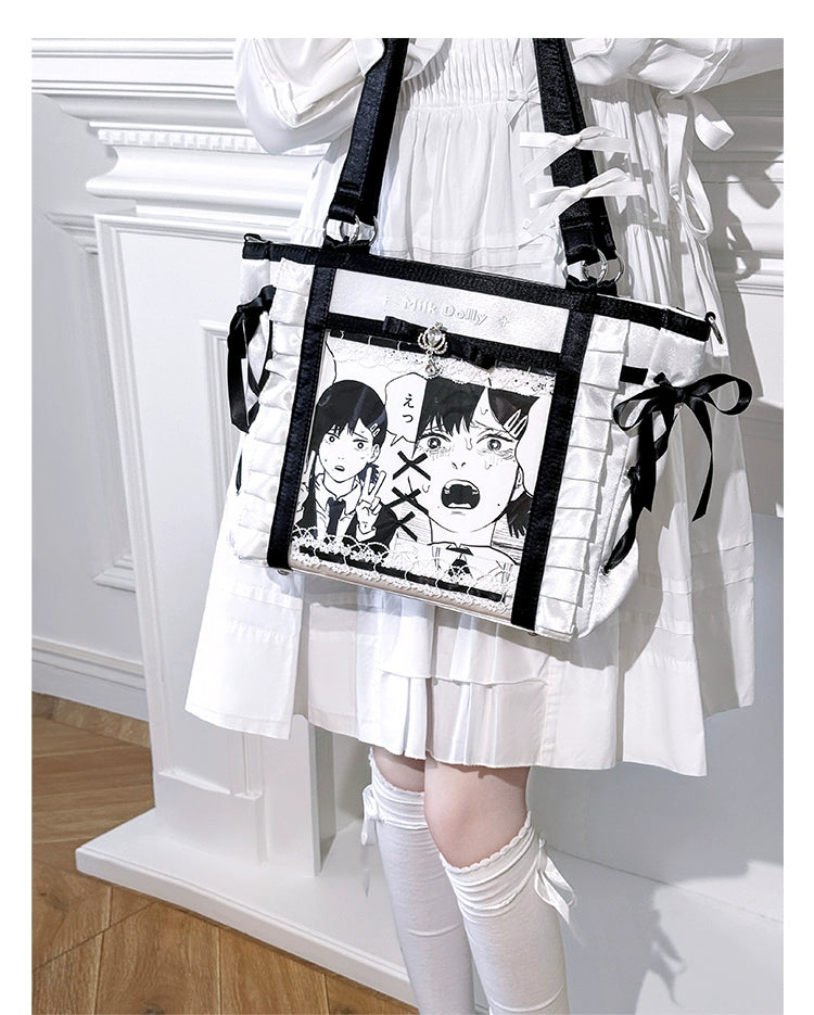 Large-Capacity Ita Bag, Clear Window Front + Rhinestones 43231:779307