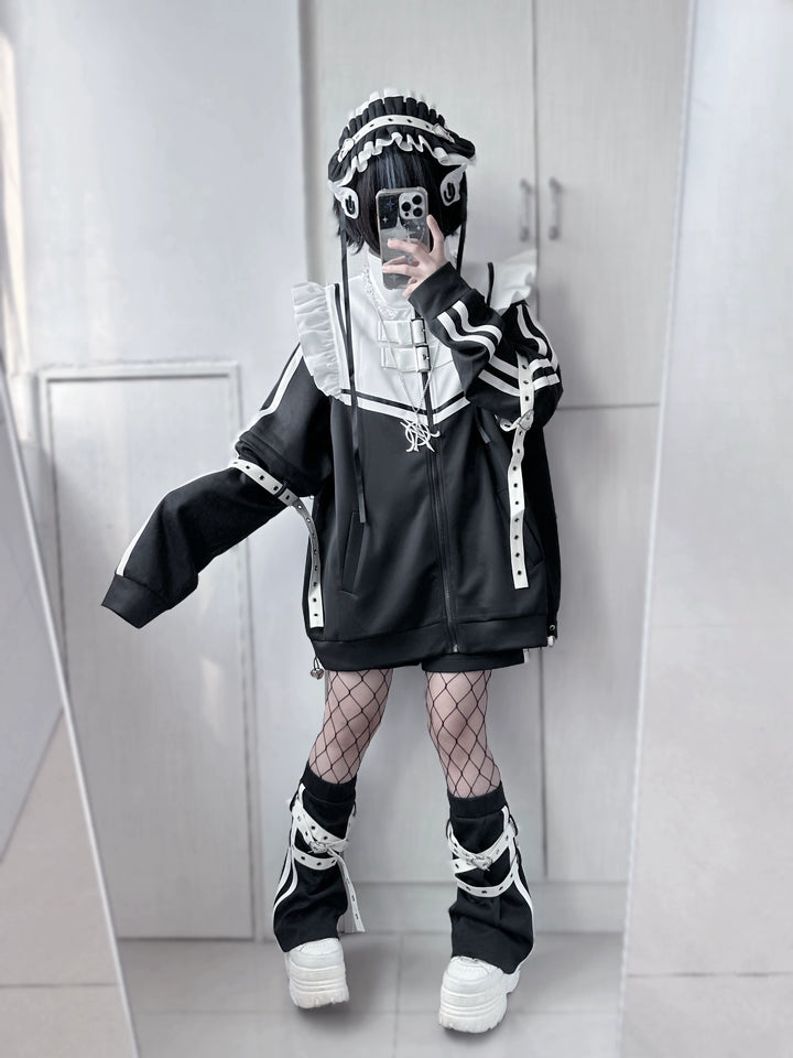 Tenshi Kaiwai Shorts Set Gray Black Jacket With Wings 35728:502646
