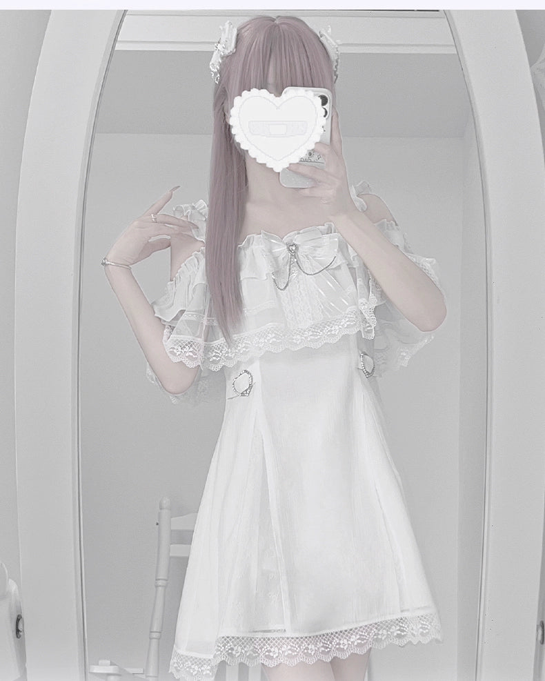 Solid White Ryousangata Dress, Bust Sheer Overlay 43299:772976