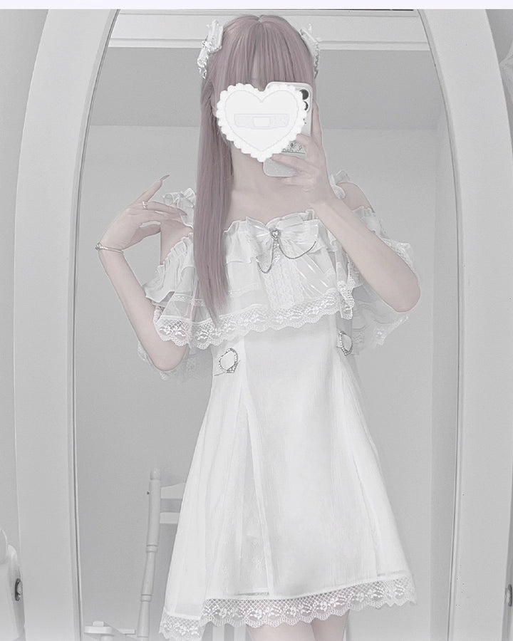 Solid White Ryousangata Dress, Bust Sheer Overlay 43299:772976