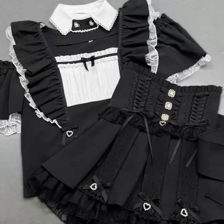Jirai Kei High Waist Skirt, Lace Ruffle & Rhinestone 45843:865667
