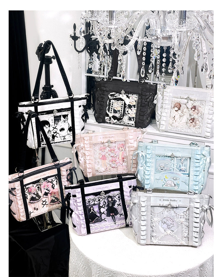 Large-Capacity Ita Bag, Clear Window Front + Rhinestones 43231:779285