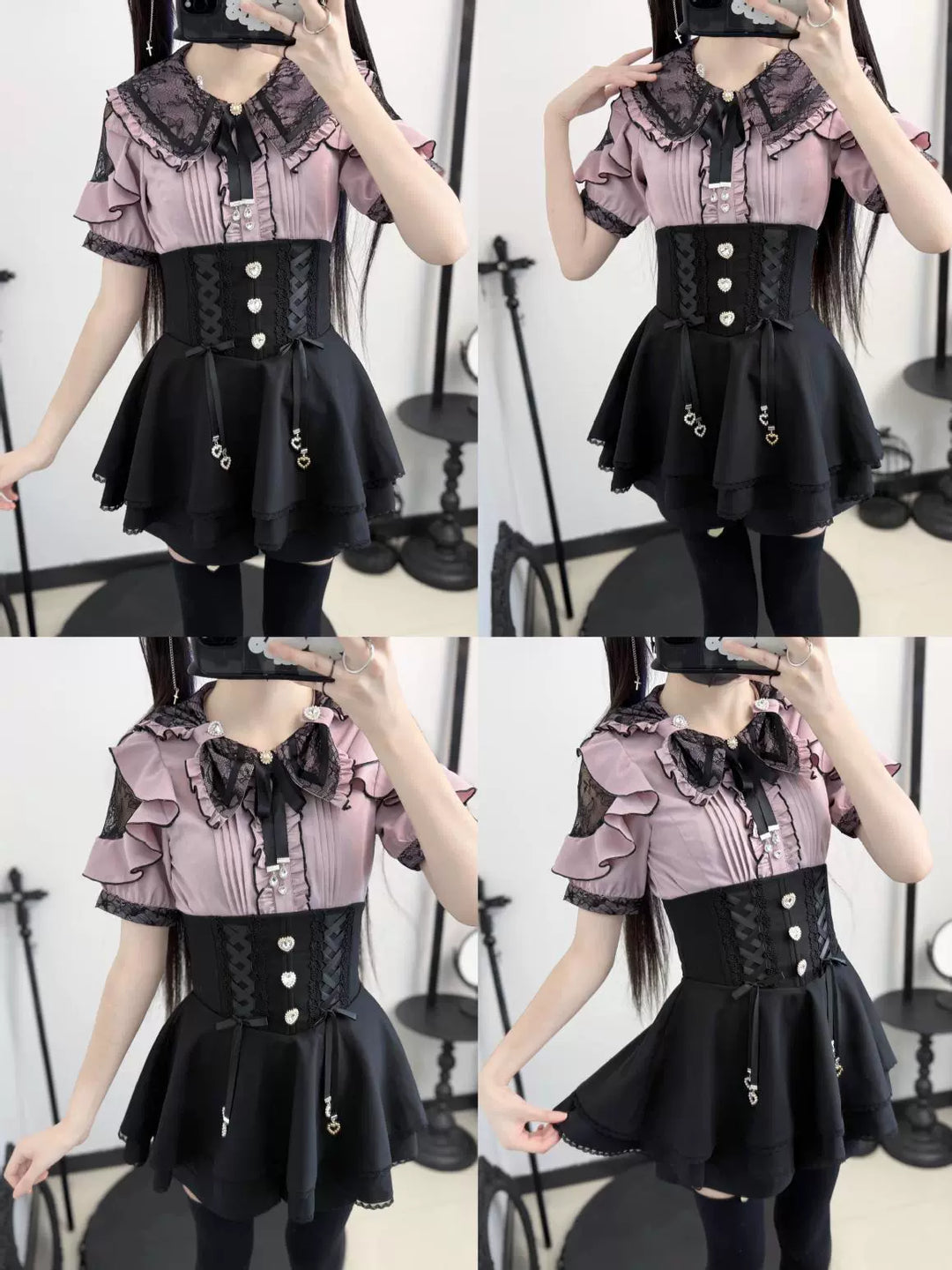Chiffon Jirai Kei Blouse, Bow Collar 43784:785821