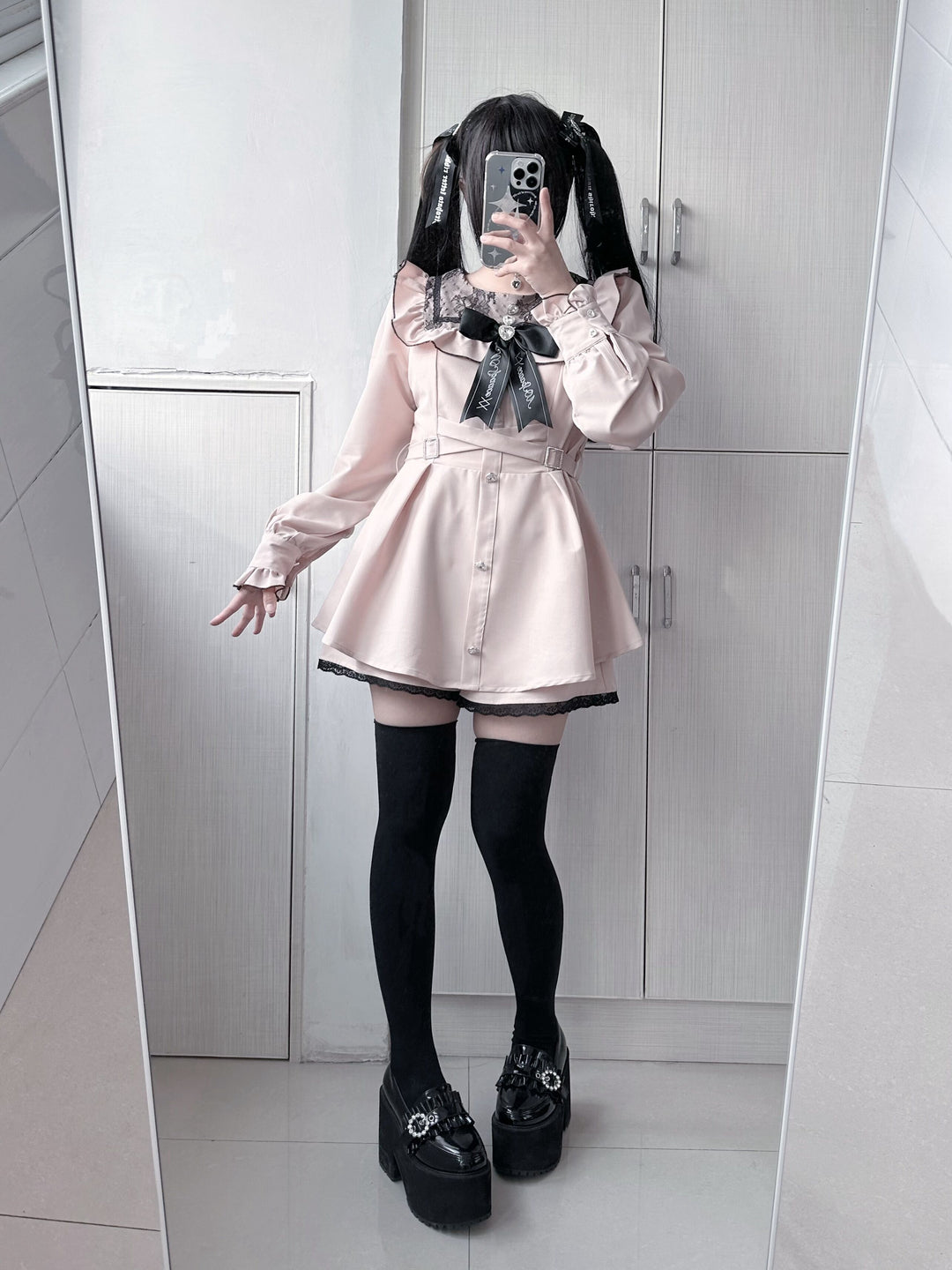 Jirai Kei Dress Square Collar Shorts Set Multicolor (Large Small) 33998:478898