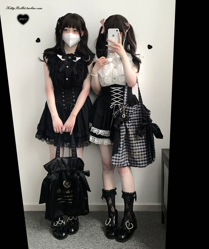 Jirai Kei Skirt High Waist Skirt Lace Up Skirt 36776:540200