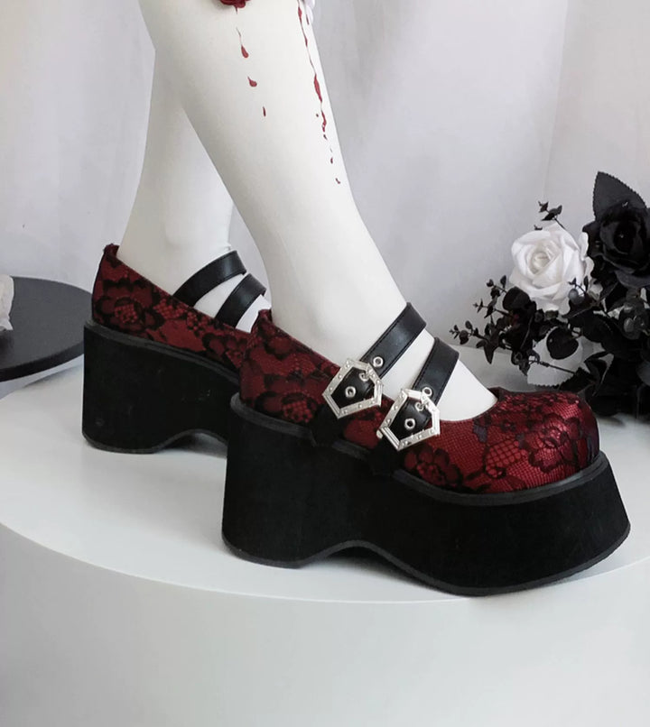 Black Red Platform Shoes Mary Jane Shoes 29728:367874