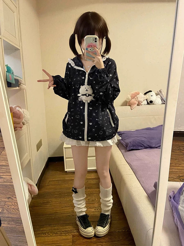 Kawaii Hooded Sunscreen Jacket with Cat Ears & Animal Prints 42905:759060