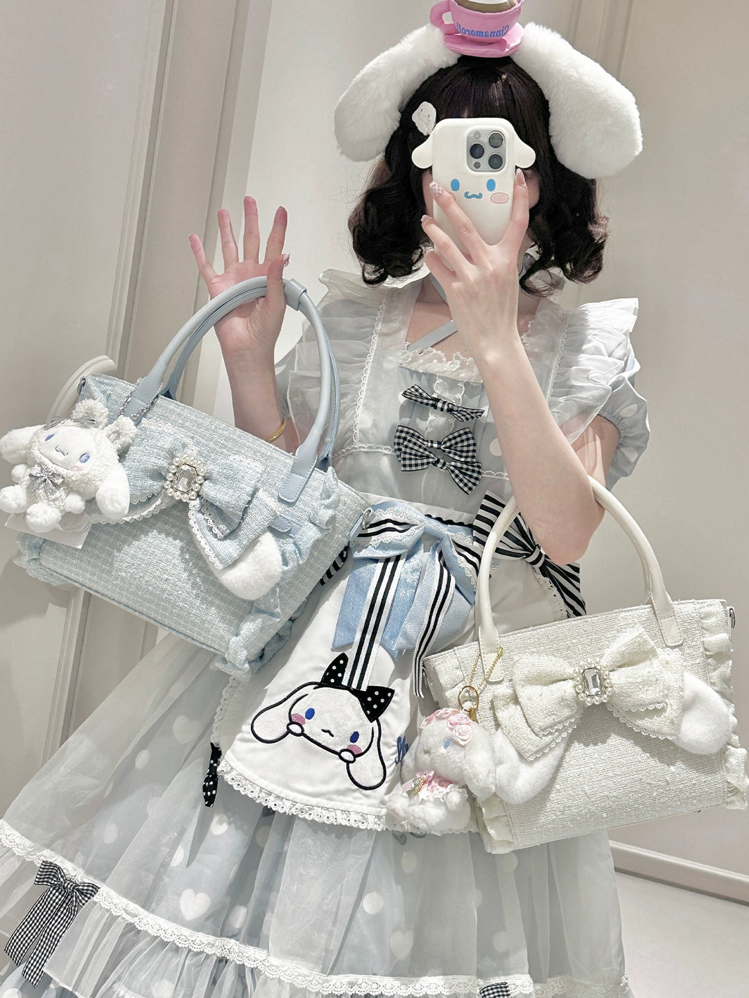 Ryousangata Style Handbag, Bow and Plush Ears 43680:782700