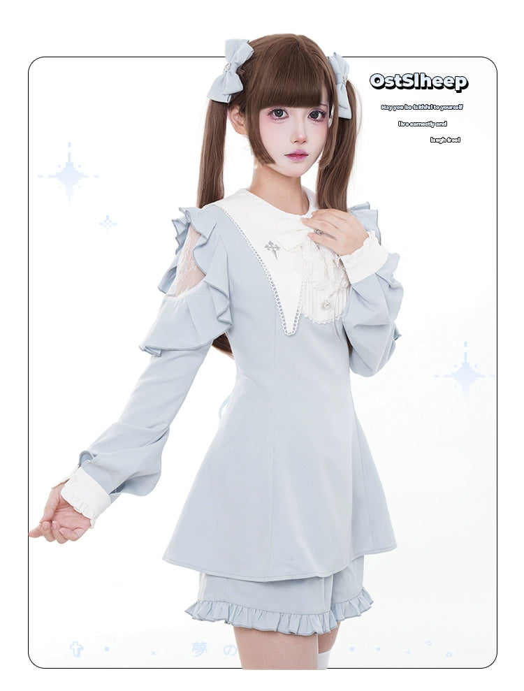 Jirai Kei Dress Puritan Collar Angel Wing Long-sleeved Dress 39868:643192
