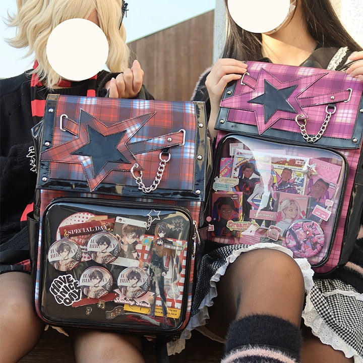 Subculture Ita Bag Plaid Star Large Capacity Ita Backpack 40120:665844