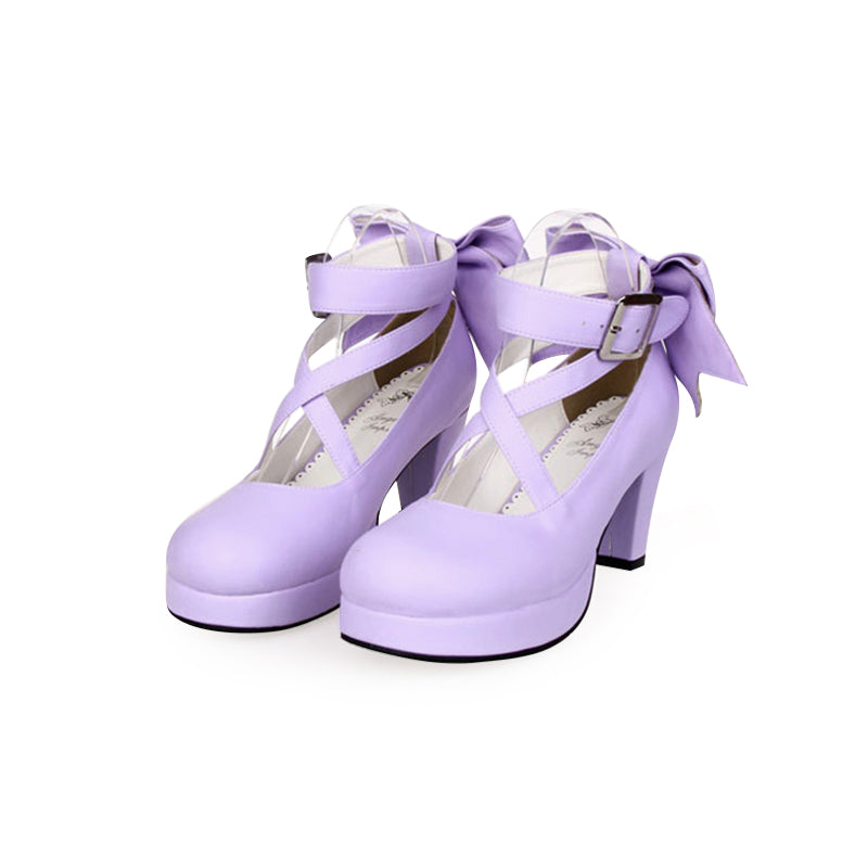 Lolita Shoes High Heel Shoes With Round Toe And Bow Ties Multicolor (33 34 35 36 37 38 39 40 41 42 43 44 45 46 47 / Purple) 31646:368978 (35 36 37 38 39 / Purple) 31646:368978